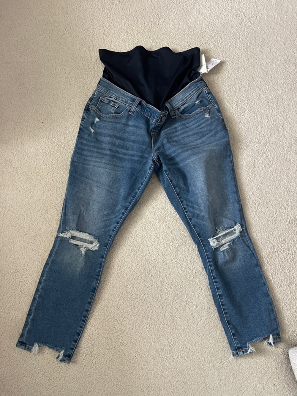 Abercrombie & Fitch Navy Panel Distressed Blue Skinny Maternity Jeans